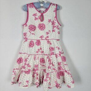 Smiling Eyelet Sundress Empire Waist Flared Ruffle White Pink Floral Sleeveless